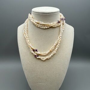 Elegant Pearl and Purple Bead Necklace